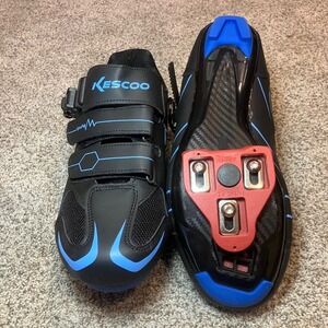 KESCOO Cycling Shoes Compatible with Peloton Bike - Sz EU 40 Black Blue Spin
